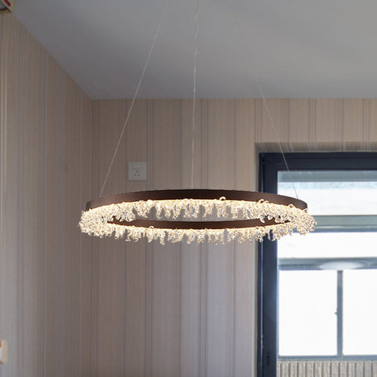 Crystal Beaded Ring Pendant Light Kit With Brown Led Chandelier - Simple Style Available In 16/23.5