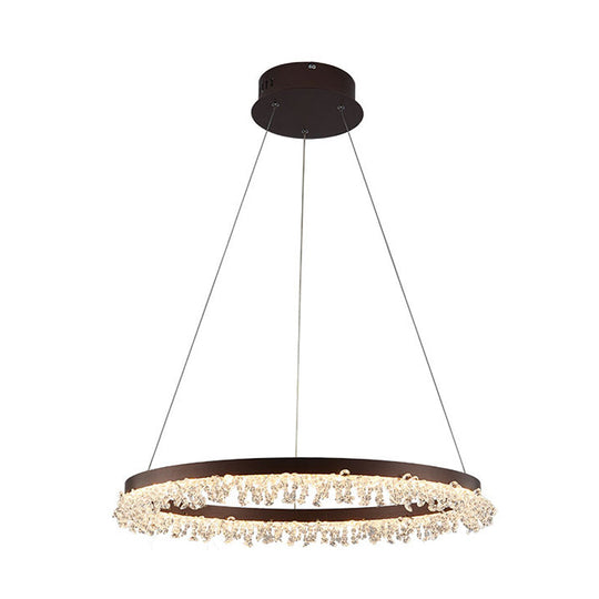 Crystal Beaded Ring Pendant Light Kit With Brown Led Chandelier - Simple Style Available In 16/23.5