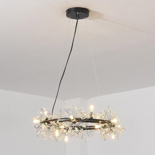 Minimalist Black LED Chandelier - Circle Crystal Beaded Hanging Lamp, 20.5"/26"/34" Wide