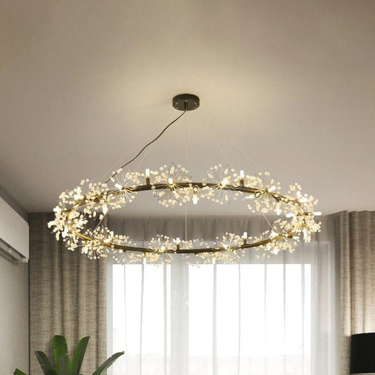 Minimalist Black LED Chandelier - Circle Crystal Beaded Hanging Lamp, 20.5"/26"/34" Wide