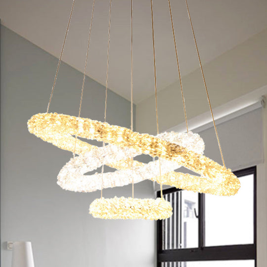 Chrome LED Chandelier Lamp: Simple Crystal Beaded Pendant Light Fixture, Warm/White/Natural Light