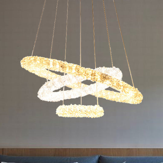 Chrome LED Chandelier Lamp: Simple Crystal Beaded Pendant Light Fixture, Warm/White/Natural Light