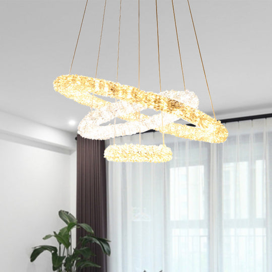 Chrome LED Chandelier Lamp: Simple Crystal Beaded Pendant Light Fixture, Warm/White/Natural Light