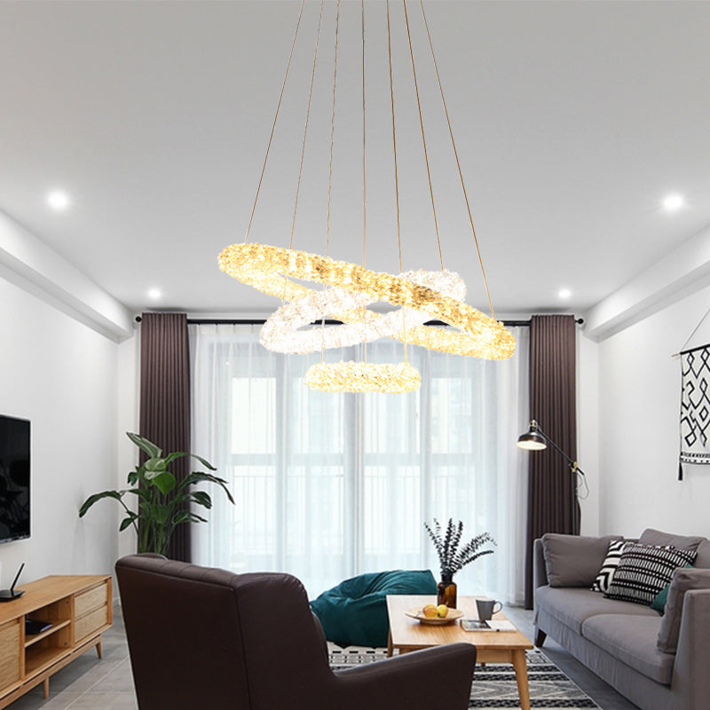 Chrome LED Chandelier Lamp: Simple Crystal Beaded Pendant Light Fixture, Warm/White/Natural Light