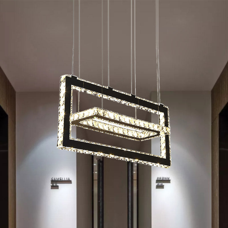 Contemporary Stainless-Steel Rectangle Pendant Light With Led Chandelier And K9 Crystal Accents