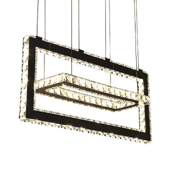 Contemporary Stainless-Steel Rectangle Pendant Light With Led Chandelier And K9 Crystal Accents