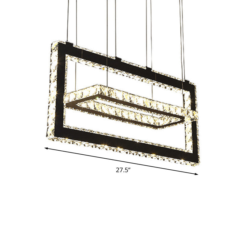 Contemporary Stainless-Steel Rectangle Pendant Light Crystal LED Chandelier