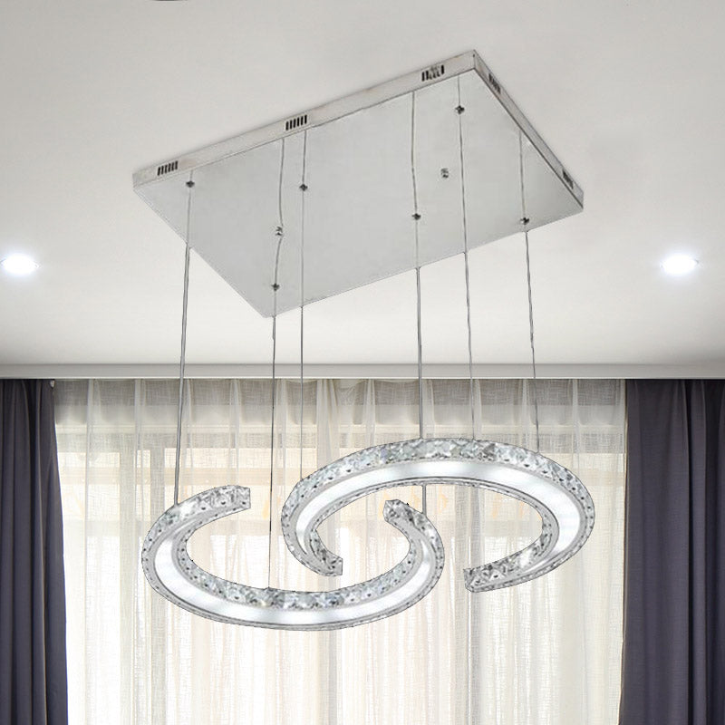 Double C-Shape Suspension Pendant LED Chandelier with K9 Crystal and Chrome Finish in Warm/White/3 Colors