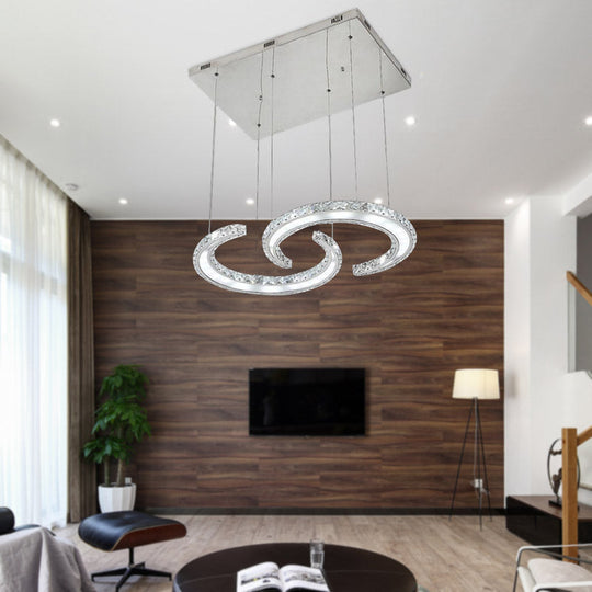 Double C-Shape Suspension Pendant LED Chandelier with K9 Crystal and Chrome Finish in Warm/White/3 Colors