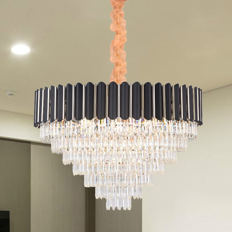 Minimalist Crystal Chandelier: Layered Hanging Pendant Light In Black - 16/22 Lights 16 /
