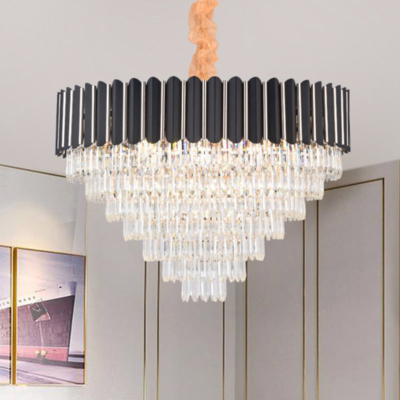 Minimalist Crystal Chandelier: Layered Hanging Pendant Light In Black - 16/22 Lights