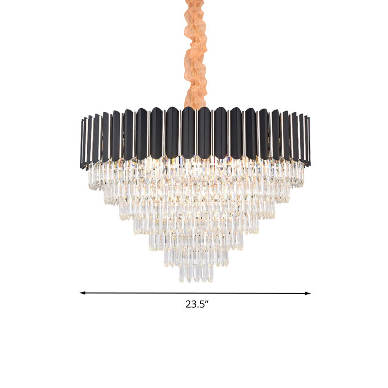 Minimalist Crystal Chandelier: Layered Hanging Pendant Light In Black - 16/22 Lights