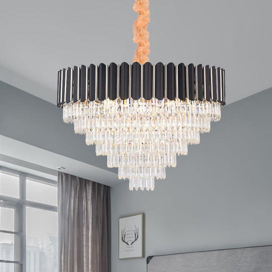 Minimalist Crystal Chandelier: Layered Hanging Pendant Light In Black - 16/22 Lights