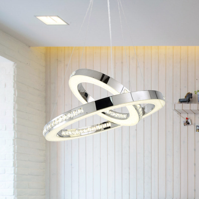 Sleek Chrome Pendant Ceiling Light with Crystal LED Chandelier, in Warm/White/Natural Light, Various Sizes Available
