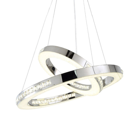 Faceted Crystal Led Chandelier Light In Chrome Ring Pendant Design - Available 3 Warm/White/Natural