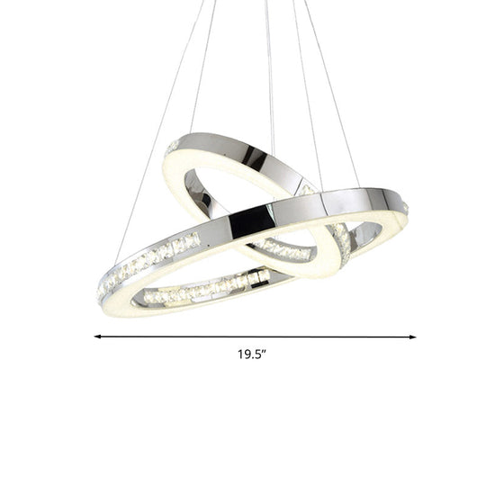 Sleek Chrome Pendant Ceiling Light with Crystal LED Chandelier, in Warm/White/Natural Light, Various Sizes Available
