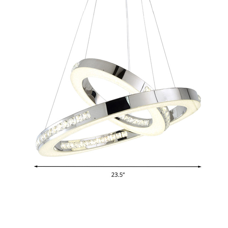 Faceted Crystal Led Chandelier Light In Chrome Ring Pendant Design - Available 3 Warm/White/Natural
