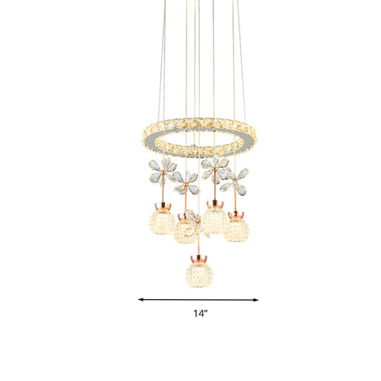 Contemporary Chandelier Pendant Light with Crystal Shade - Modern Chrome Circle/Gear Design (1/3/5 Heads)