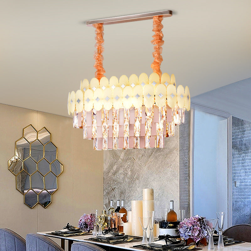 Modern Clear Crystal Island Chandelier - 12 Light Oval Pendant For Dining Room
