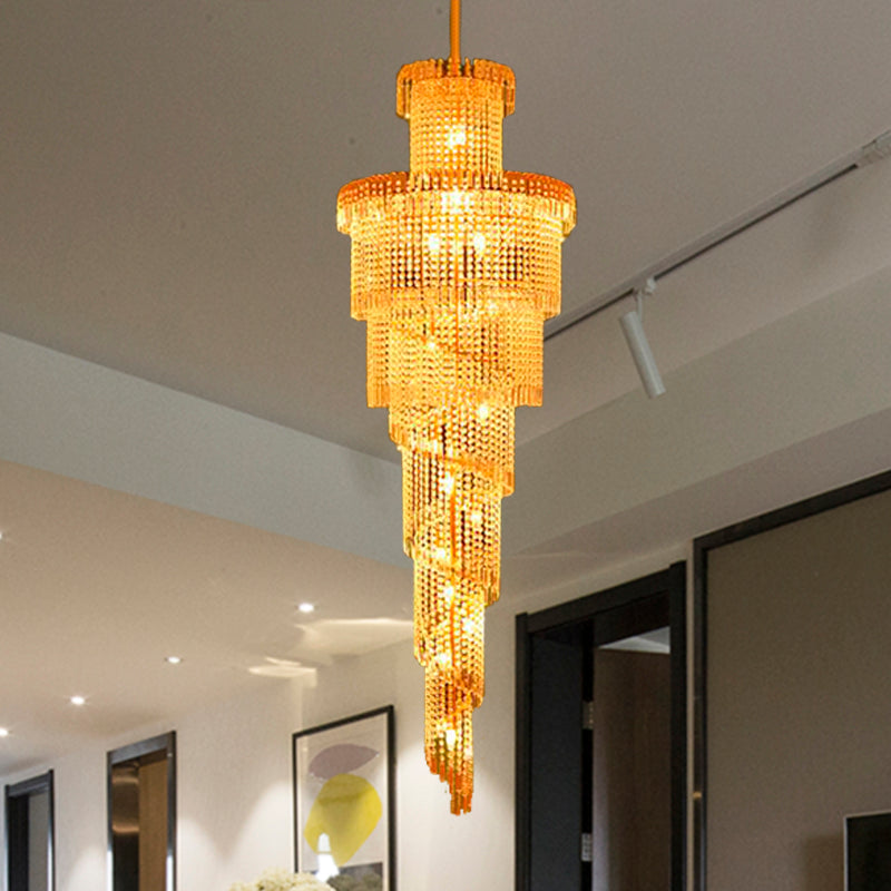 Modern Crystal Ceiling Chandelier - 15-Light Gold Pendant For Corridor