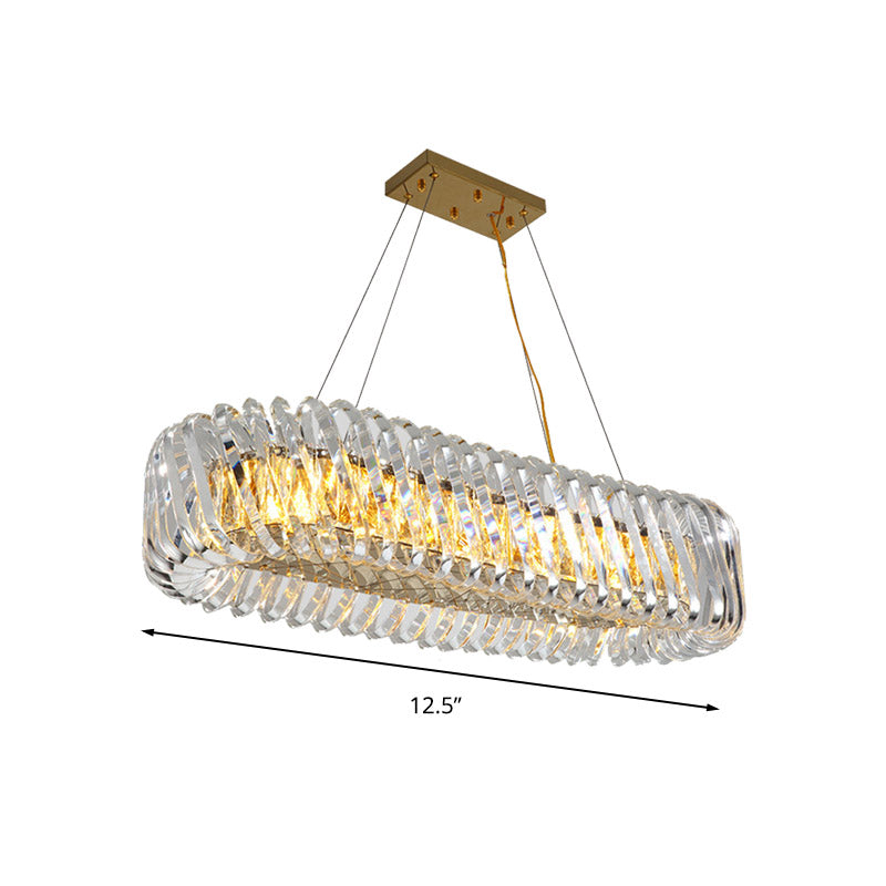 Minimalist 12-Light Clear Crystal Oval Island Lamp Pendant For Dining Room