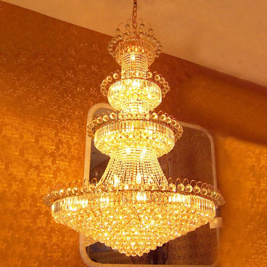 Gold Layered Crystal Chandelier - Contemporary Design (15 Lights)