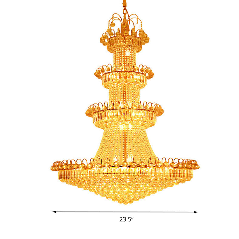 Gold Layered Crystal Chandelier - Contemporary Design (15 Lights)