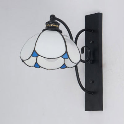 Stained Glass Wall Sconce With Scalloped Design And 3 Lights In White Clear Blue