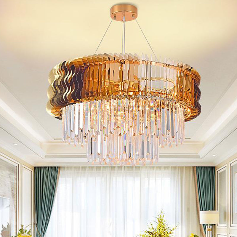 Modern Crystal Tiered Chandelier: 8-Head Amber Pendant Lamp For Living Room