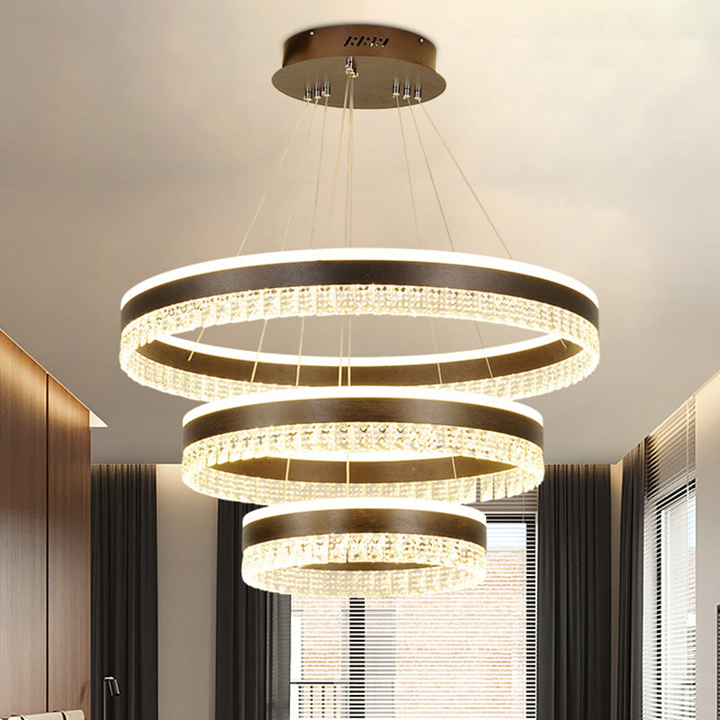 Contemporary Black Crystal Block Led Pendant Ceiling Chandelier - 3 Tiers Warm/White/3 Color Light /