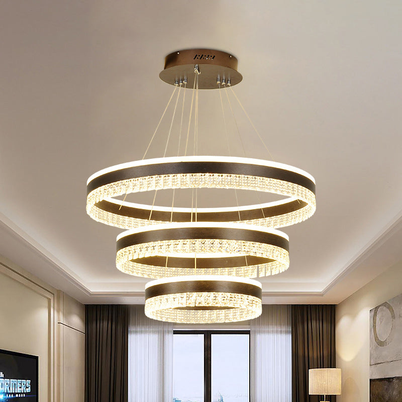 Contemporary Black Crystal Block Led Pendant Ceiling Chandelier - 3 Tiers Warm/White/3 Color Light /