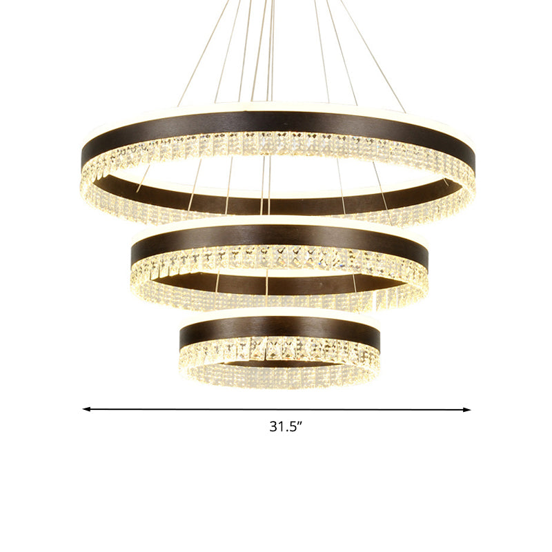 Contemporary Black Crystal Block Led Pendant Ceiling Chandelier - 3 Tiers Warm/White/3 Color Light