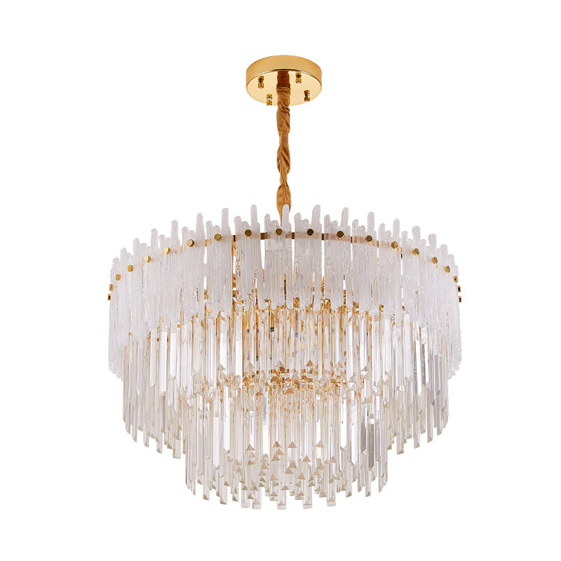 Modern 3-Tier Clear Crystal Rod Pendant Chandelier With 12 Lights - Gold Suspension Light