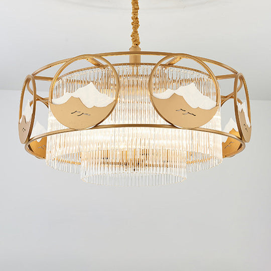 Modern Gold 8-Light Crystal Pendant Chandelier With Square/Round Design