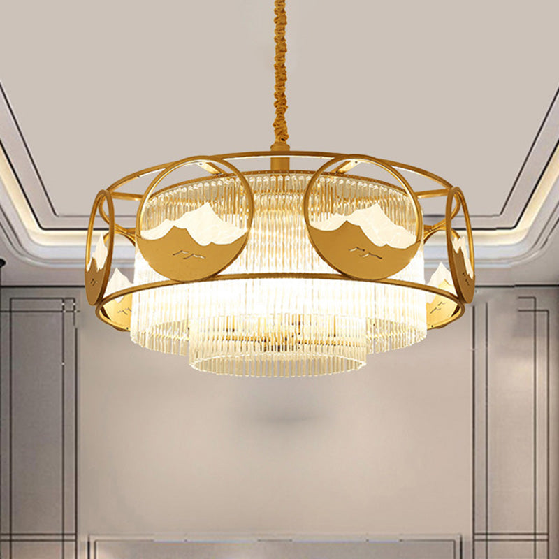 Modern Gold 8-Light Crystal Pendant Chandelier With Square/Round Design