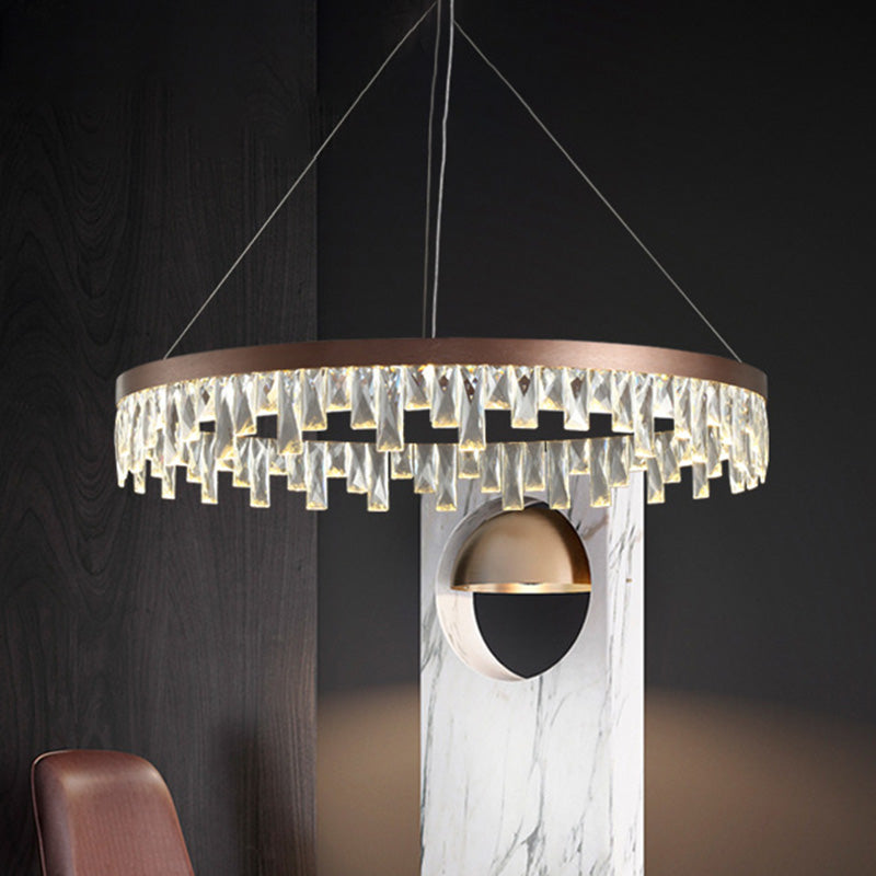 Brown Led Crystal Block Chandelier Light Contemporary Suspension For Living Room 16/23.5/31.5 Wide