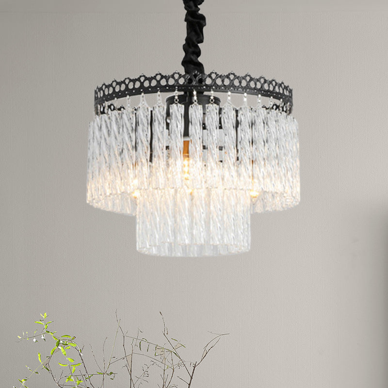 Modern Swirl Crystal Chandelier Light Fixture - 2/3 Tiers 4/9 Lights Clear Hanging Ceiling 4 / B