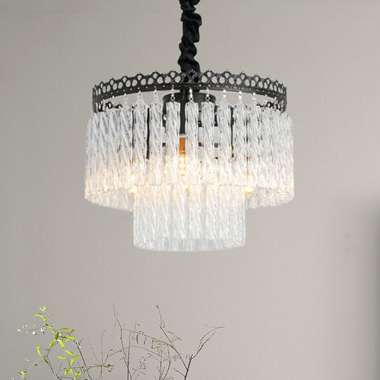 Modern Swirl Crystal Chandelier Light Fixture - 2/3 Tiers 4/9 Lights Clear Hanging Ceiling 4 / B