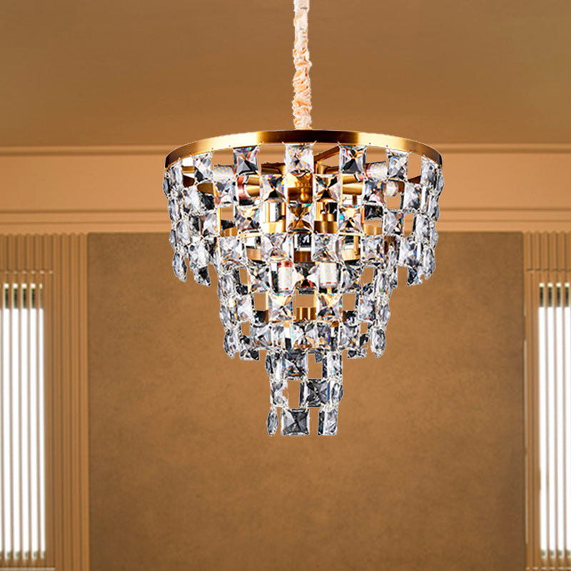Postmodern Gold Tapered Chandelier With K9 Crystal Ceiling Suspension - 8/11 Lights
