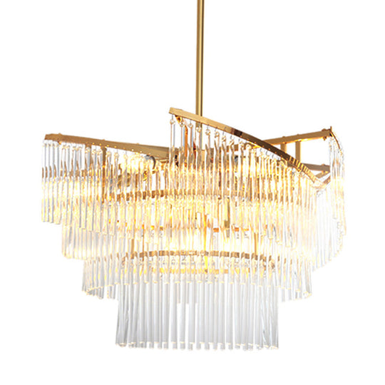 Modern Gold Spiral Pendant Chandelier With Crystal Rods - 9 Heads Hanging Light For Living Room