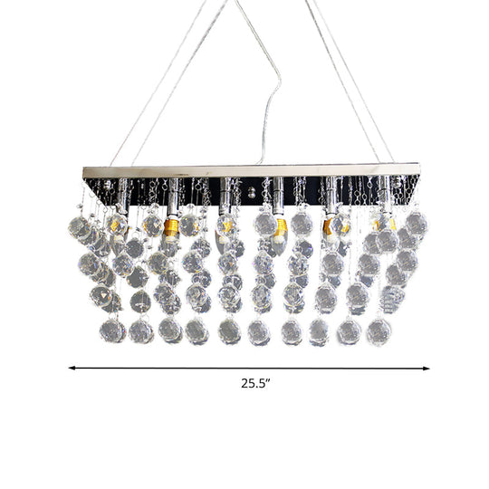 Nickel Rectangle Crystal Ball Chandelier - 6/9 Head Simple Style Hanging Lamp For Dining Room