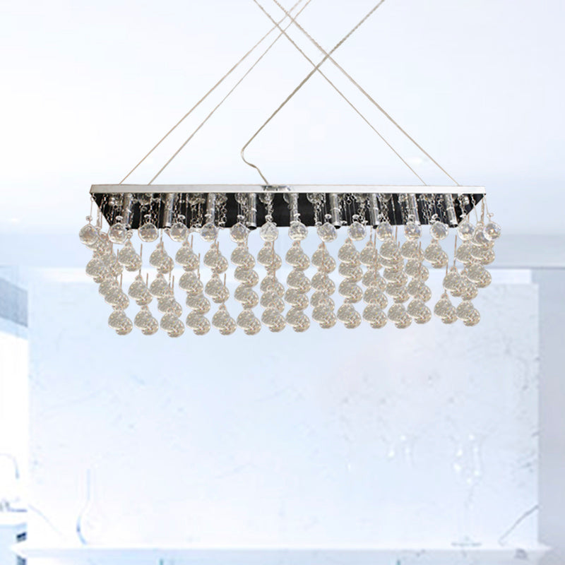 Nickel Rectangle Crystal Ball Chandelier - 6/9 Head Simple Style Hanging Lamp For Dining Room