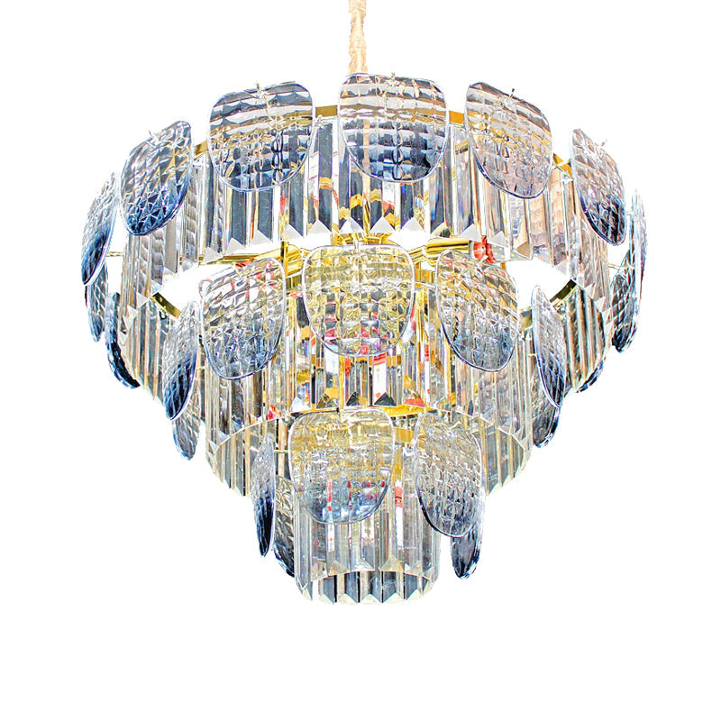 Modern Clear Faceted Crystal Tiered Hanging Light Kit with Light Blue Pendant Chandelier (5/10 Lights)