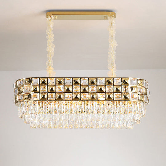 Modern Faceted Crystal Chandelier With 10 Gold Heads - Oval Suspension Lighting
