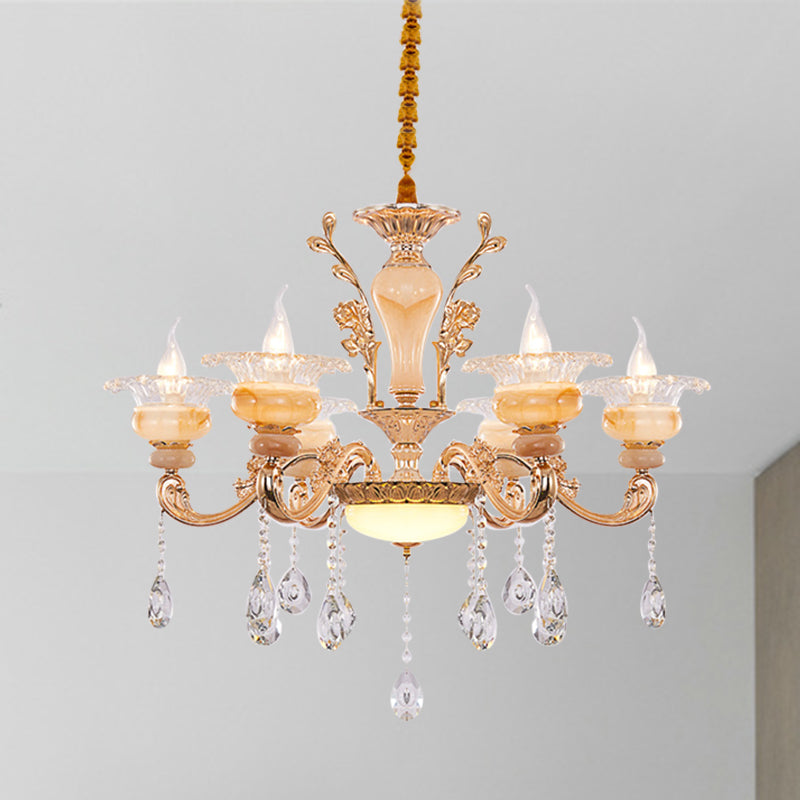 Modern Crystal Drop Gold Candelabra Pendant Chandelier - 6/8/10 Lights Living Room Hanging Light 6 /