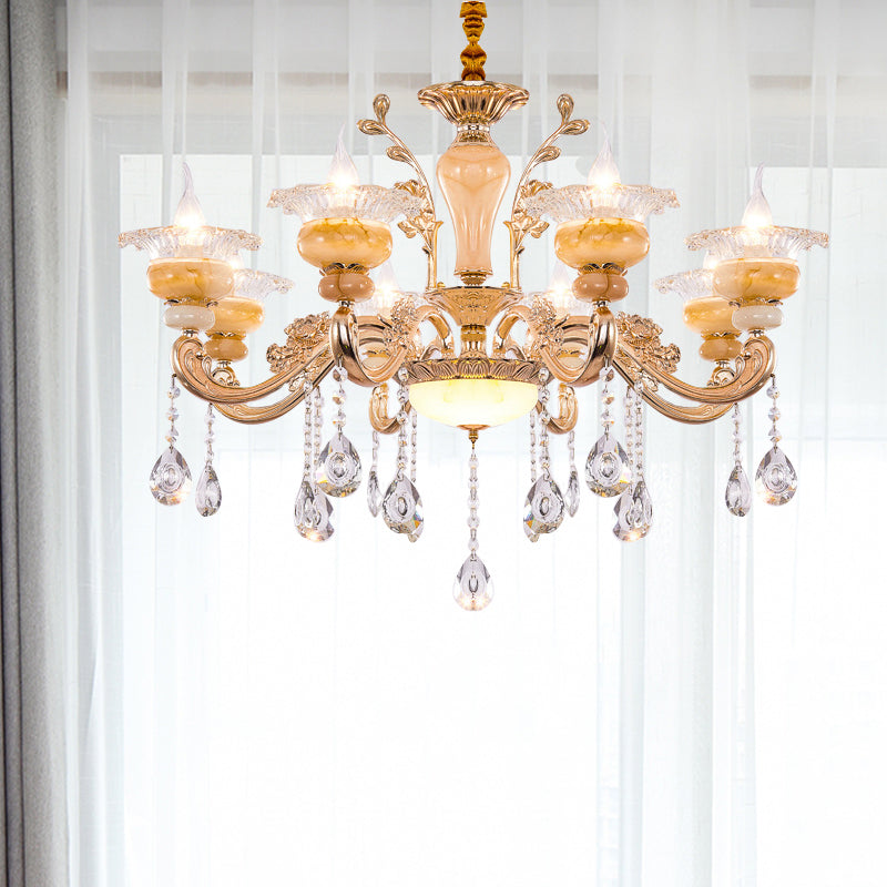 Modern Crystal Drop Gold Candelabra Pendant Chandelier - 6/8/10 Lights Living Room Hanging Light 8 /