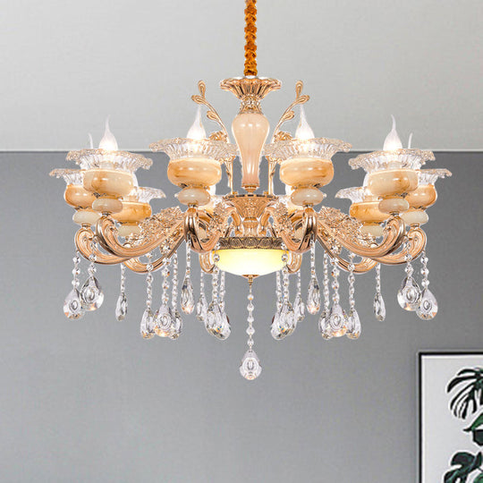 Modern Crystal Drop Gold Candelabra Pendant Chandelier - 6/8/10 Lights Living Room Hanging Light 10