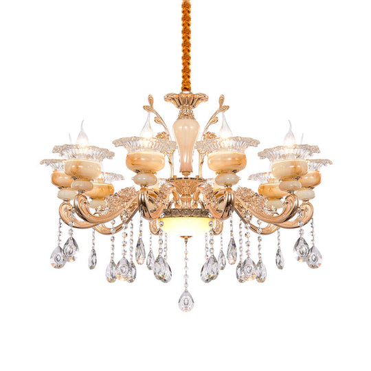 Modern Crystal Drop Gold Candelabra Pendant Chandelier - 6/8/10 Lights Living Room Hanging Light