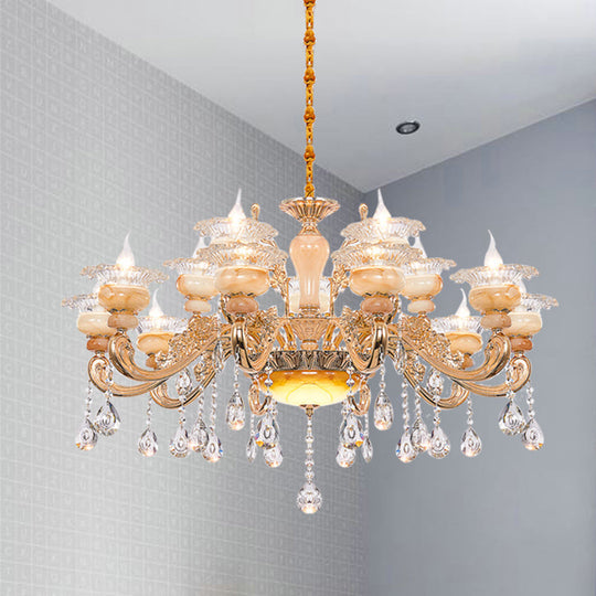 Modern Crystal Drop Gold Candelabra Pendant Chandelier - 6/8/10 Lights Living Room Hanging Light 15