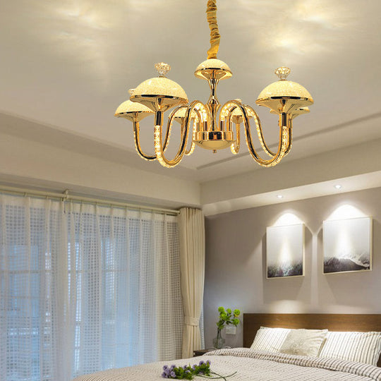 K9 Crystal Pendant Chandelier with LED Gold Hanging Light - Modernism Bowl Shape & Frosted Glass Shade